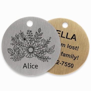 Front and Back of Floral Wreath Pet Tag Front and Back of Floral Wreath Pet Tag